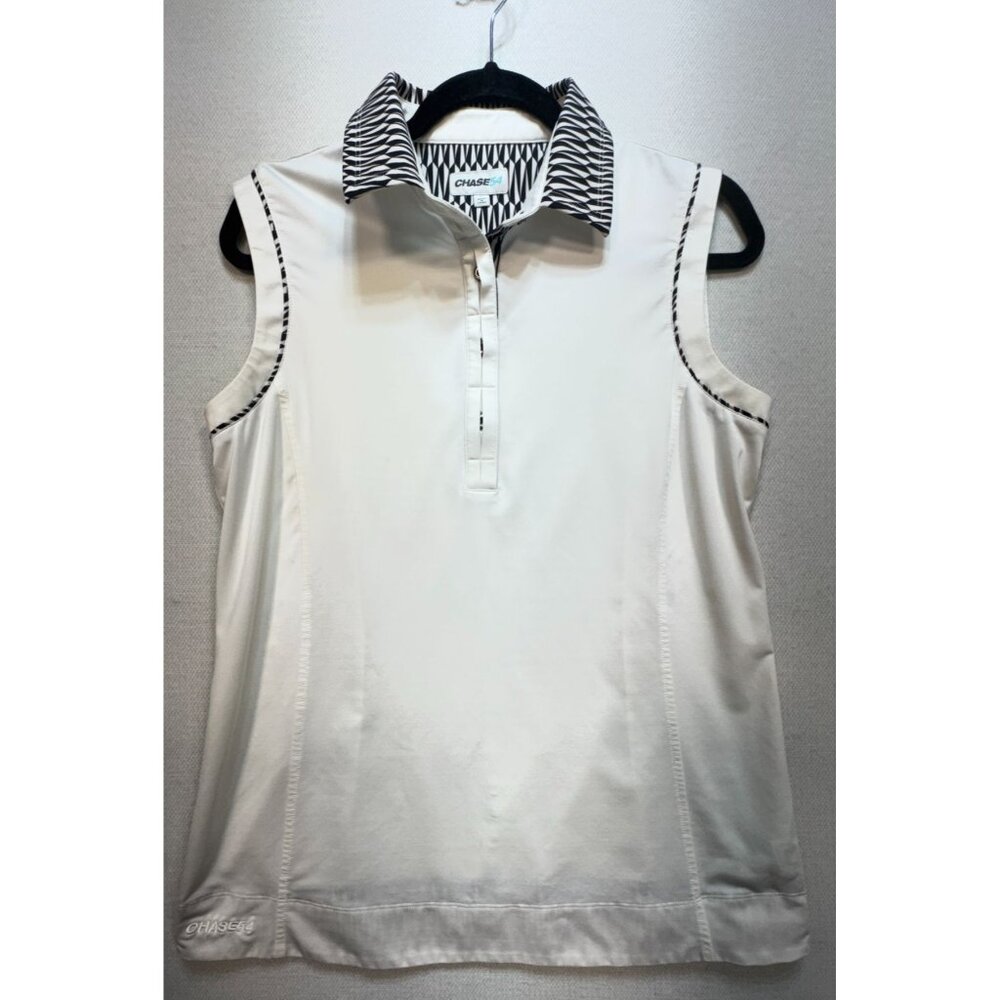 Chase54 Women's Henley Tank Top Stretch Size Large White Sleeveless Activewear